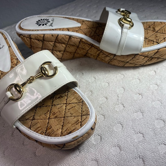 Yellow Box Corky Wedge Sandal White With Gold Bit Detail - Picture 7 of 16